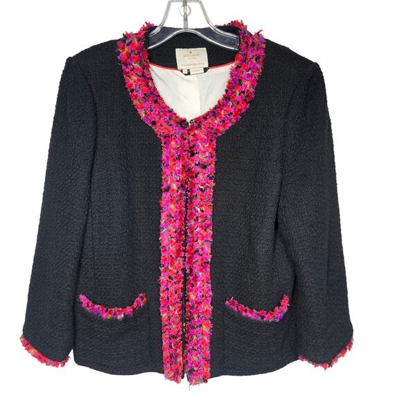 Kate Spade Black Evening Jacket D214 Black /Multi Trim Holiday Collarless Sz 12 - Picture 3 of 16